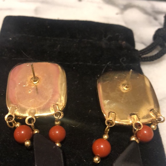 Vintage Michael Golan Onyx & Carnelian Earrings,NWT-Boutuque - Picture 6 of 11